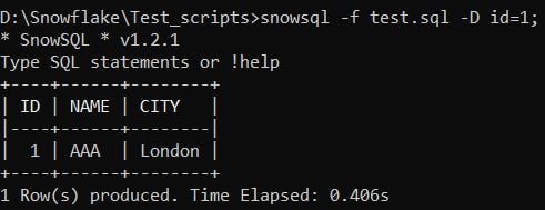 Execute SQL Script File using Snowflake Snowsql Variable Substitution