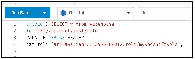 talend redshift unload example